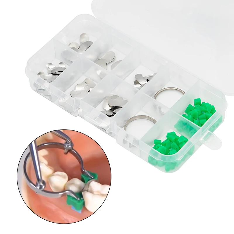 

100pcs/Box Dental Sectional Contoured Matrices Add On Wedges Matrix Ring Tool Full Kit Dentistry Silicone Delta Dentist Material