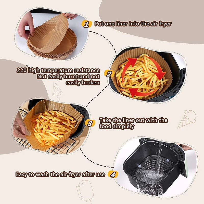 Air Fryer Paper Disposable Air Fryer Liners Air Fryer Accessories 100/200Pcs Oil-Absorbing Food Pad for Air Fryer Oil-proof Disposable Baking Paper