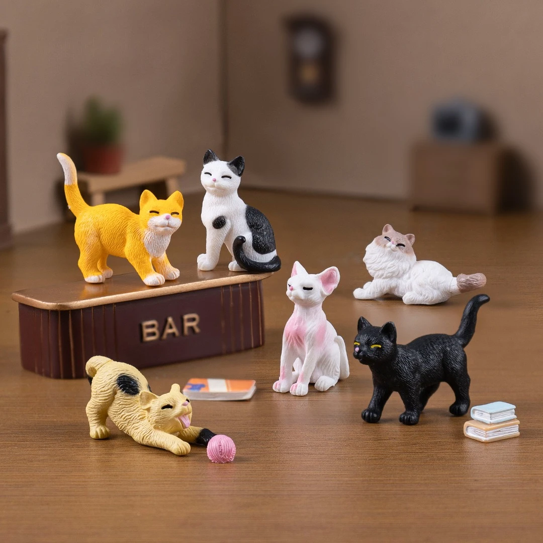 6Pcs/set Cute Cat Figures Animal Model Realistic Ragdoll Cat Ornament Miniature Fairy Garden Decor Accessories 2