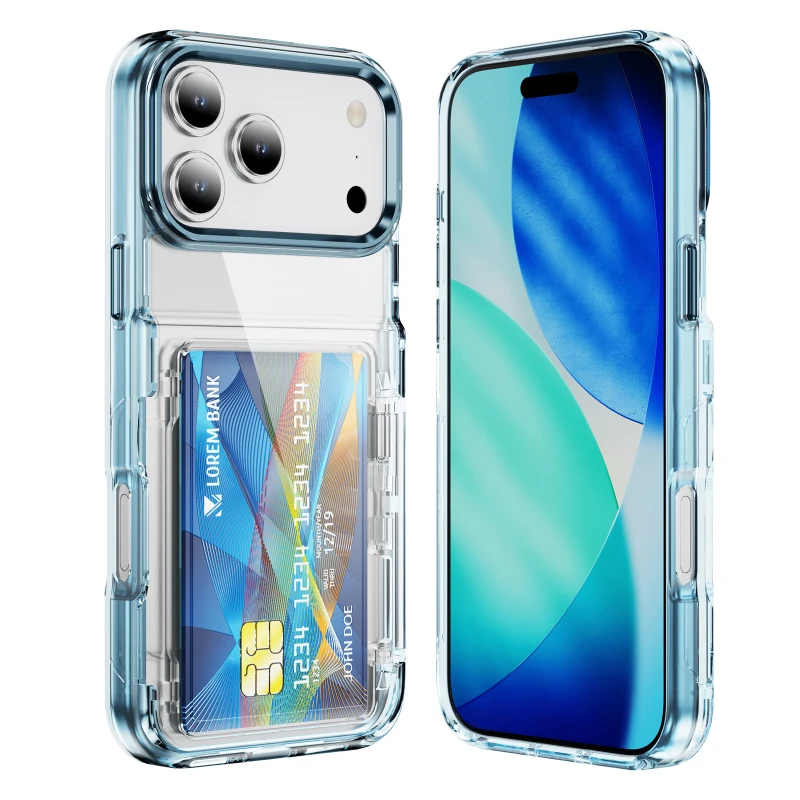 HD Transparent Hard PC Wallet Card Slot Fold Holder Armor Phone Case Back Cover