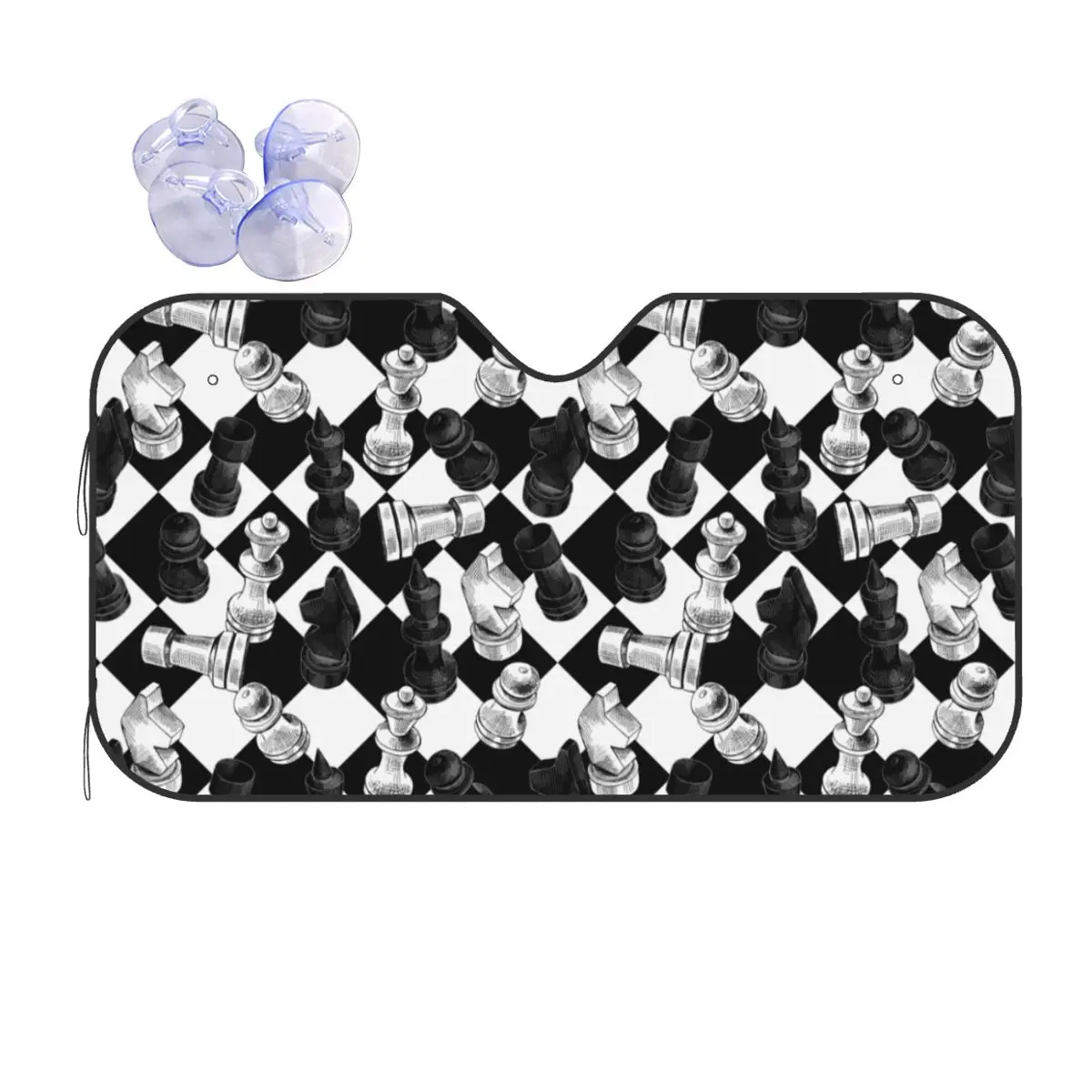 

Chess Game Figures Sunshade Windscreen Chessboard Sketch Personality Car Front Windshield 76x140cm Car Sunshade UV Protector