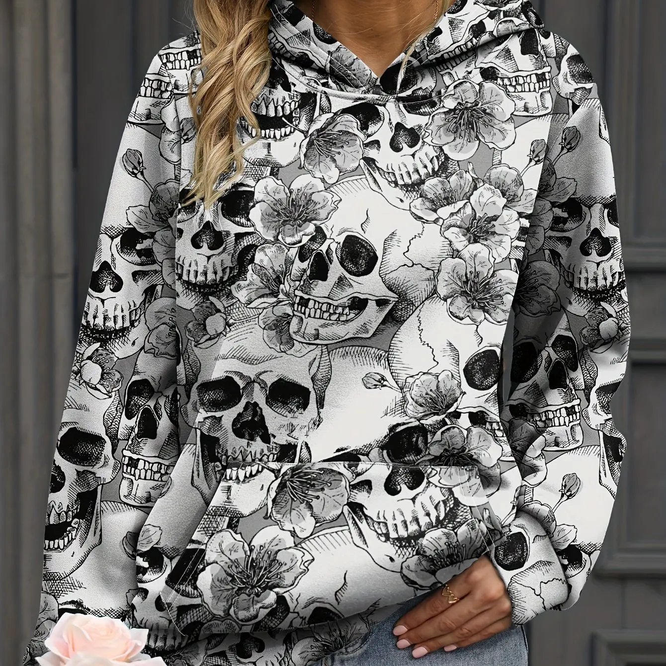 Skull Floral Pattern 3D Print Hoodies Women Fashion Hooded Sweatshirts Streetwear Pullovers Harajuku Tracksuits Female Clothing 2