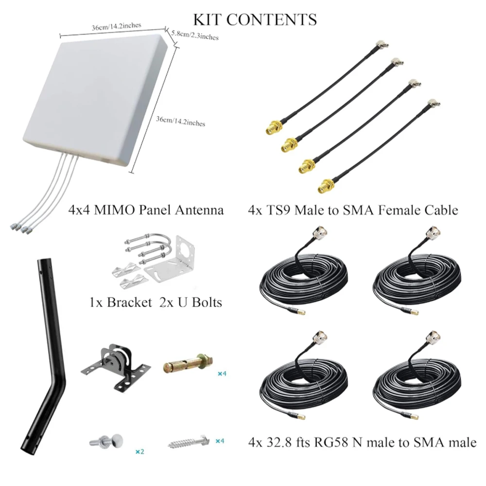 Antenna MIMO 4x4 Omnidirezionale 5G/4G LTE 600-6000MHz Con Cavo 10mt E Staffa - Per Router E Hotspot