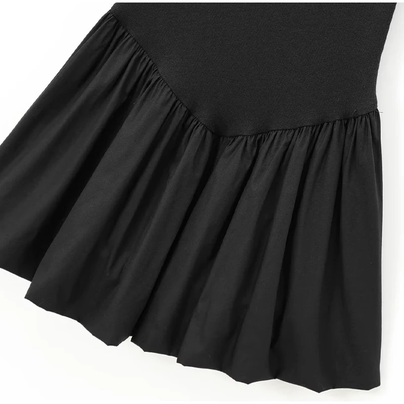 Elegant Pleated Mini Dress Women Brown O-Neck Sleeveless A Line High Waist Party Dresses Fashion Casual New Zipper Robes