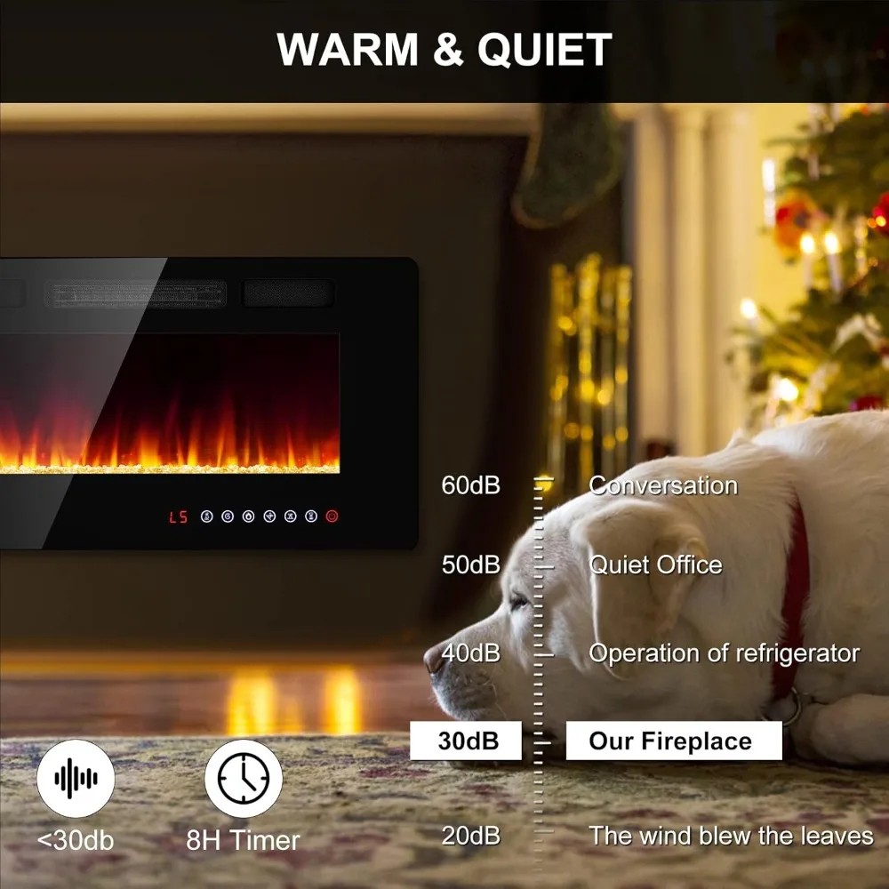 50” Recessed and Wall Mounted Fire Places Electric Fireplace with Remote Control, Toucn Screen 6