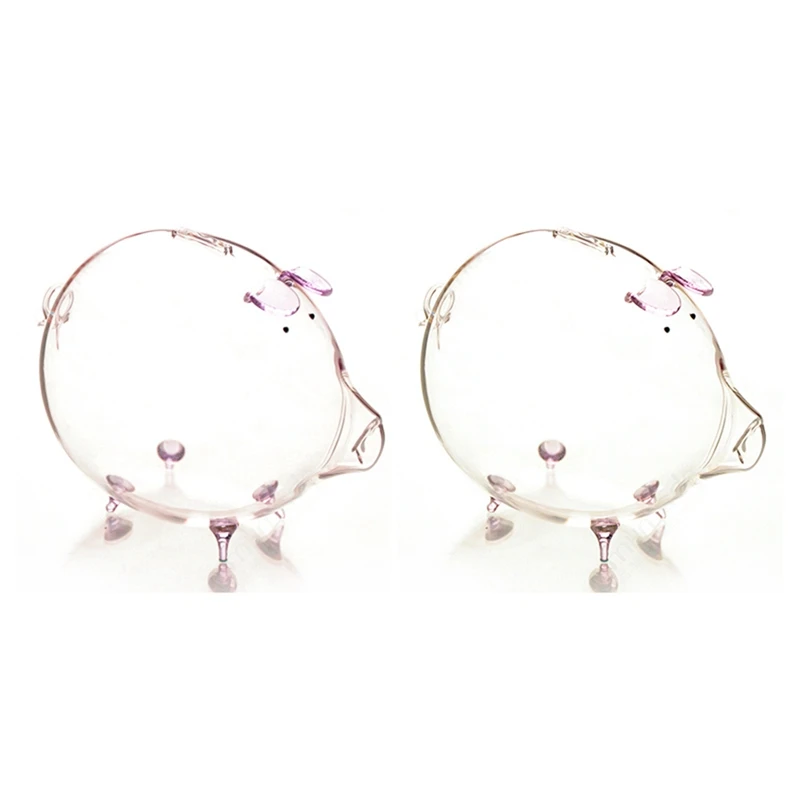 

2 Pcs Pig Piggy Bank Money Boxes Coin Saving Box Cute Transparent Glass Souvenir Birthday Gift, Purple & Pink