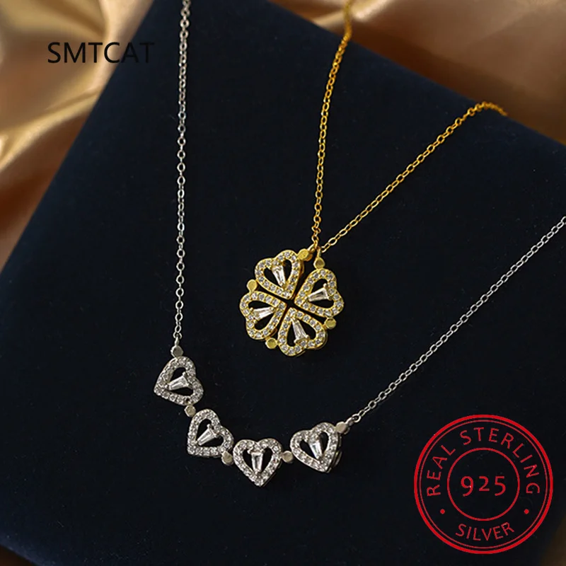 Necklace 925 Sterling Silver Clover Four Leaf Heart Shape Pendant For Women pendant necklace silver necklace silver pendant