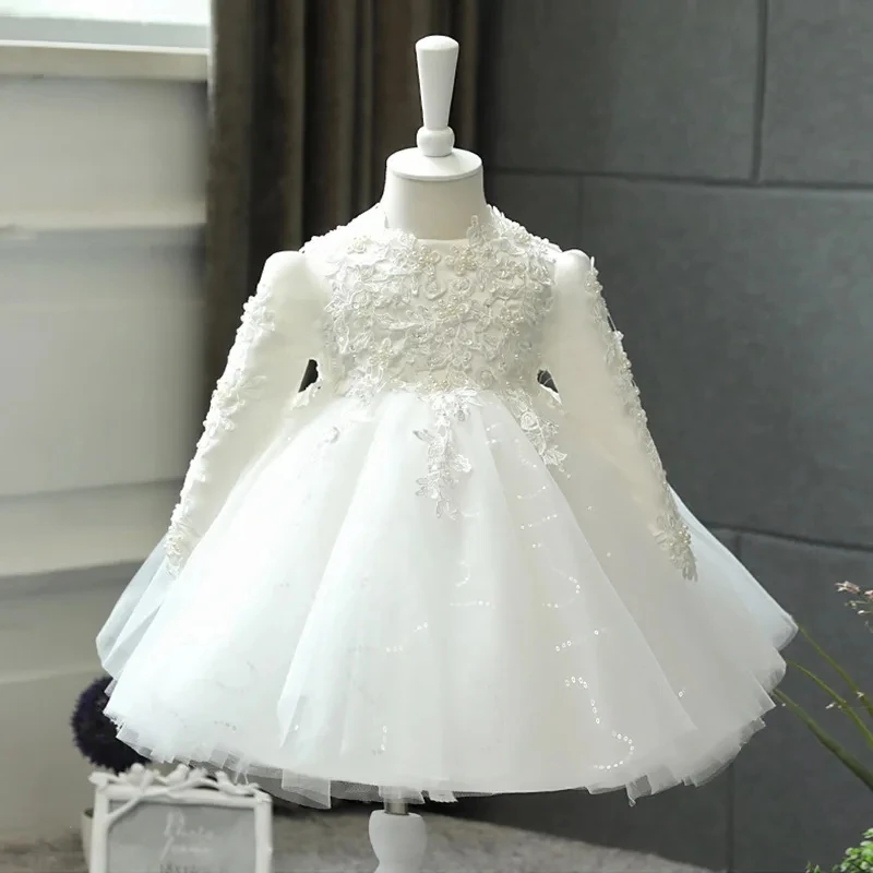 2021 Lace Batizado Vestidos Para Bebé Bonito Manga Comprida