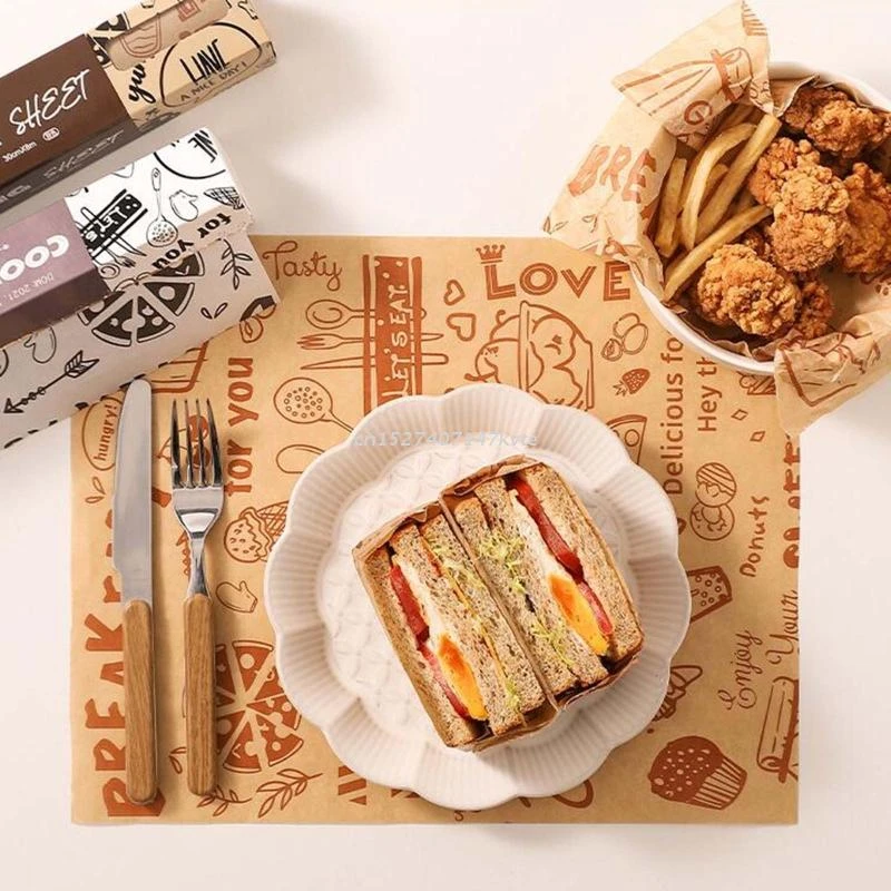 Food Grade Grease Wax Paper Food Wrappers Wrapping Paper for Bread Sandwich Burger Fries Cookie