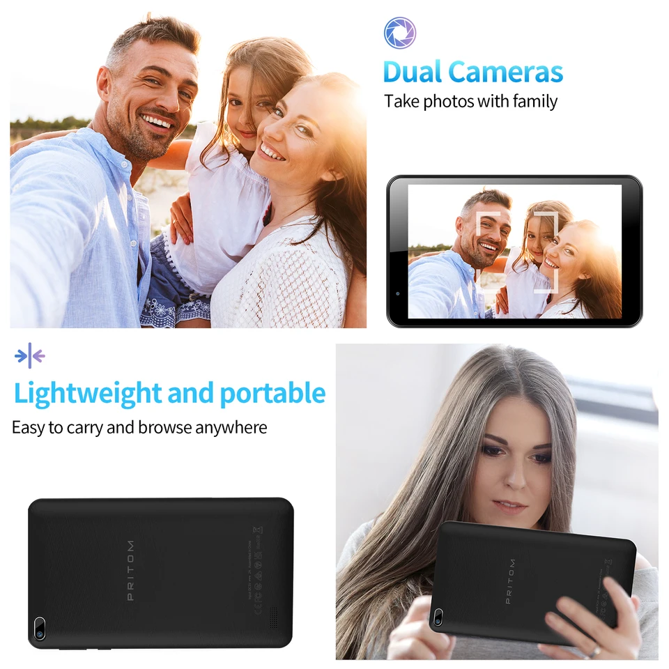 PRITOM 7-Zoll-Tablet-PC, 32 GB, Android 11, Quad-Core-Prozessor, HD-IPS-Display, Dual-Kamera, WLAN, inklusive PU-Schutzhülle_voghion.com