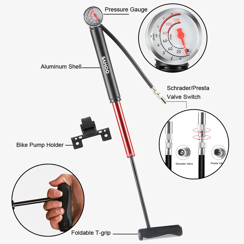 Tragbare High-pressure100Psi ~ 160Psi Bike hohe manometer Aluminium  Legierung Hand Luftpumpe Reifen Inflator MTB Road Radfahren Pumpe