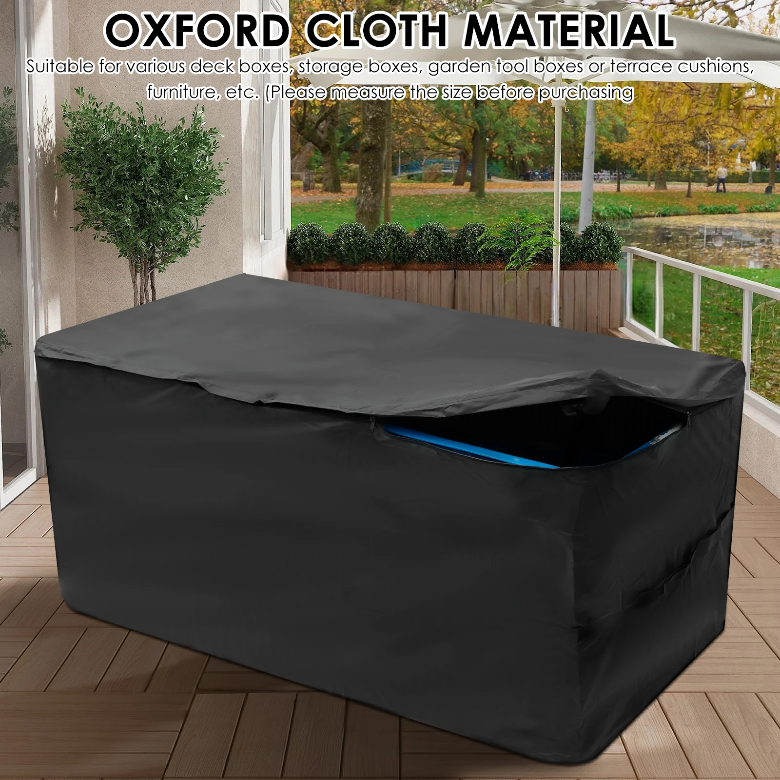 Patio Deck Box Cover Oxford Cloth Waterproof Storage Bench Cover with Zipper Multipurpose Outdoor Furniture Dustproof Protector