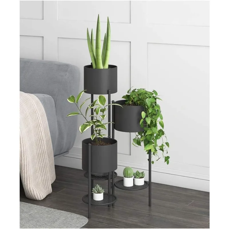 Metal Plant Stand, 6 Tier 6 Potted Indoor Black Flower Pot Stand Holder Shelf, Foldable Decorative Display Rack