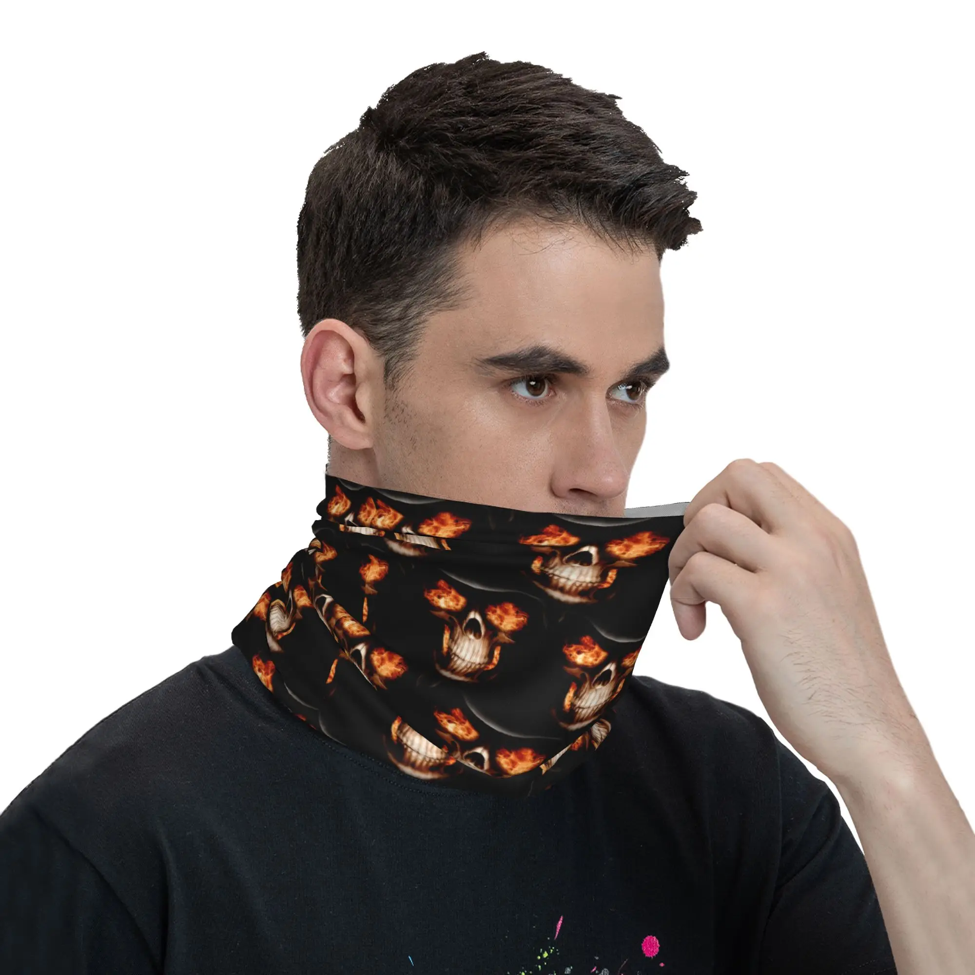 Benutzerdefinierte motorbetriebene Totenkopf-Kunstkreation, Feuer-Halsmanschette für Damen und Herren, winddichter Winter-Bandana-Schal für Ski – Detail 8