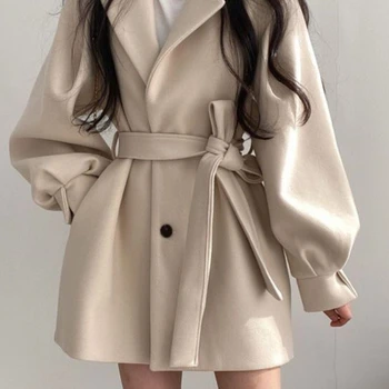 Women Coat Hepburn Style Woolen Jacket Fashionable Retro French Style Coats and Jackets Women Mid Length Version Exquisite Coat