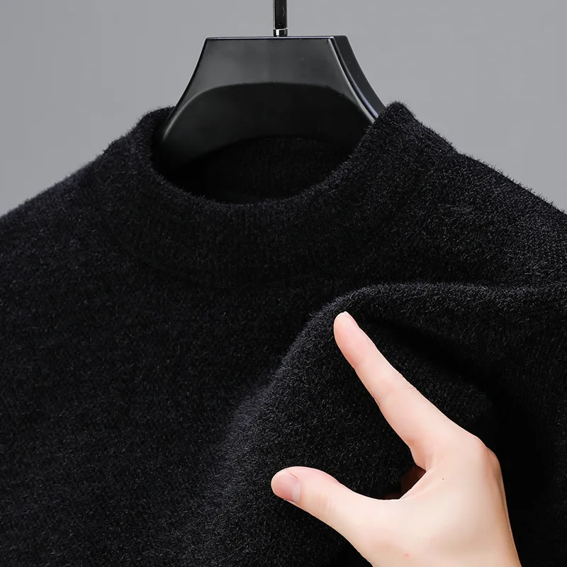 Half high neck sweater thickened and plush insulation top knit sweater pullover and bottom up mens clothes