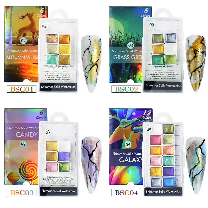 Nail Solid Pigment Watercolor Metallic Paint Draw Chrome Powder Flowers Decor Blooming Shimmer Auroras Glam Glitter Nail Art