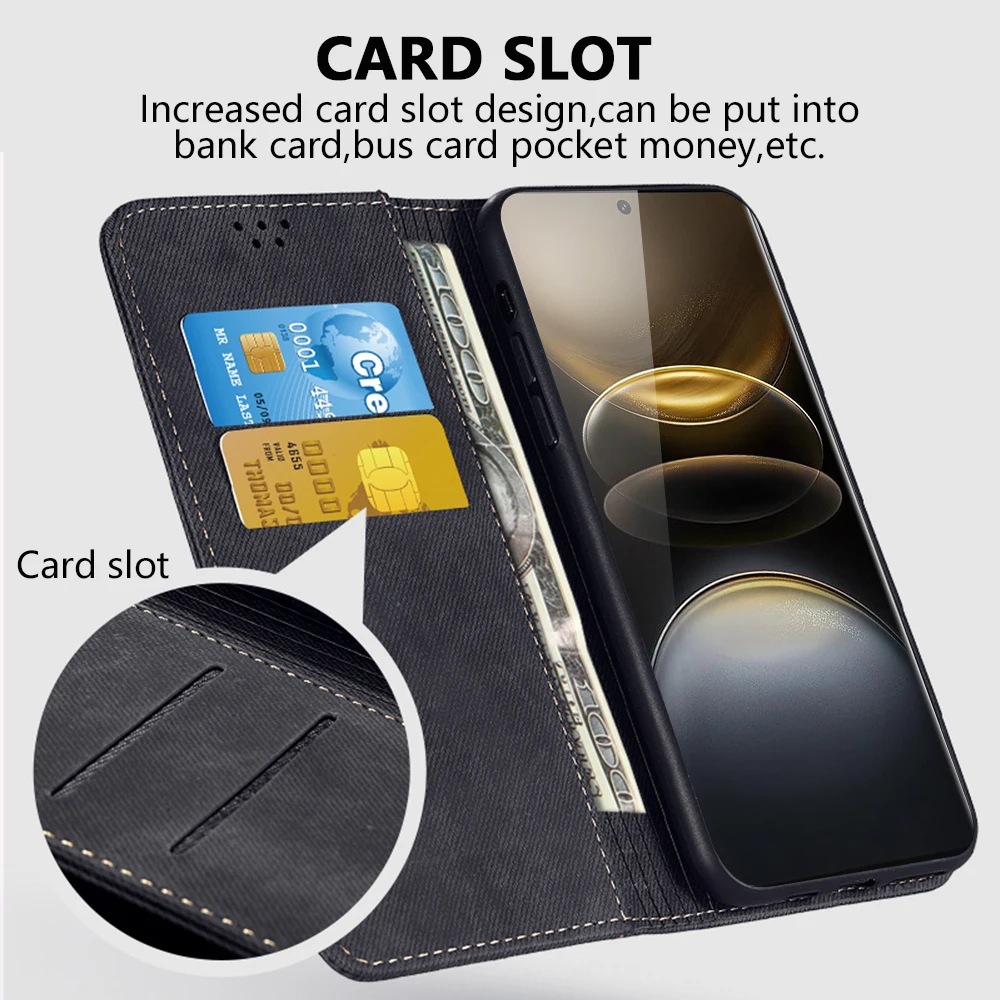 BoerHang Cover Portafoglio In PU + TPU Per Vivo X100 Ultra – Con Slot Per Schede E Supporto Integrato, Nero - 3