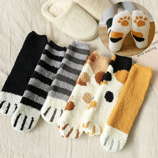 Calcetines Blancos De Dibujos Animados Kawaii De Cordero De Invierno Para  Mujer, Bonitos Calcetines 3d Con Estampado De Huella De Gato Y Perro,  Calcetines Divertidos Cálidos De Lana Para Mujer, Para Dormir