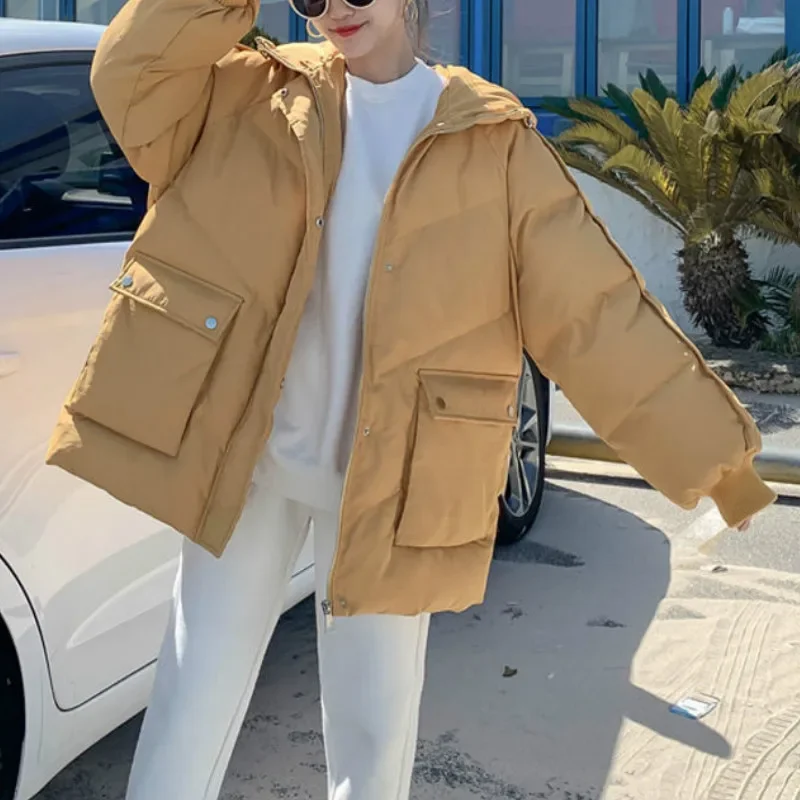 Elegant Female Loose Down Jacket Parkas Korean Hooded Cotton Padded Coat Women Short Cotton Coats Winter New Warm Woman Jackets