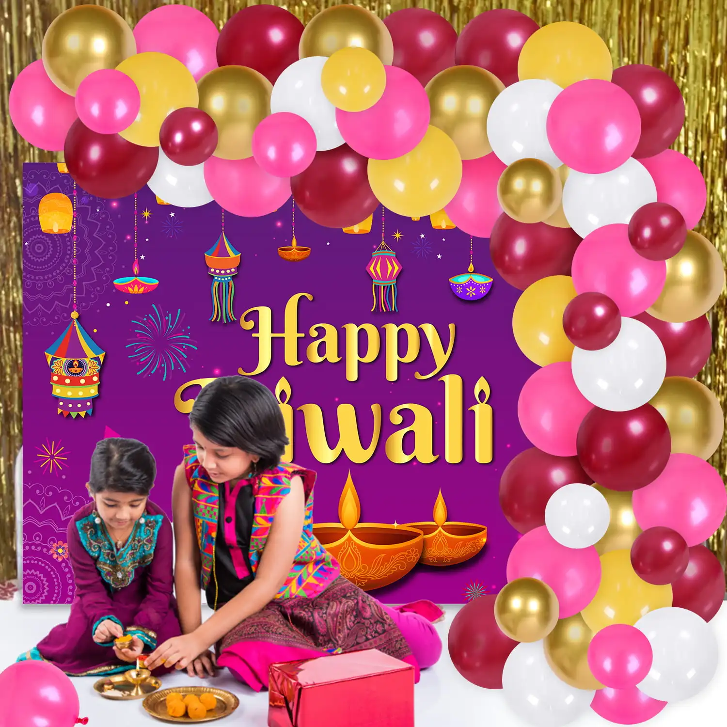 thumbnail image 2 of Diwali Decorations, Happy Diwali Banner Decorations For Home, Festival Of Lights Party Decor Items, Deepavali Hanging Swirls Garland Indian Decorations For Pooja Puja Wedding Diwali 2 of 11