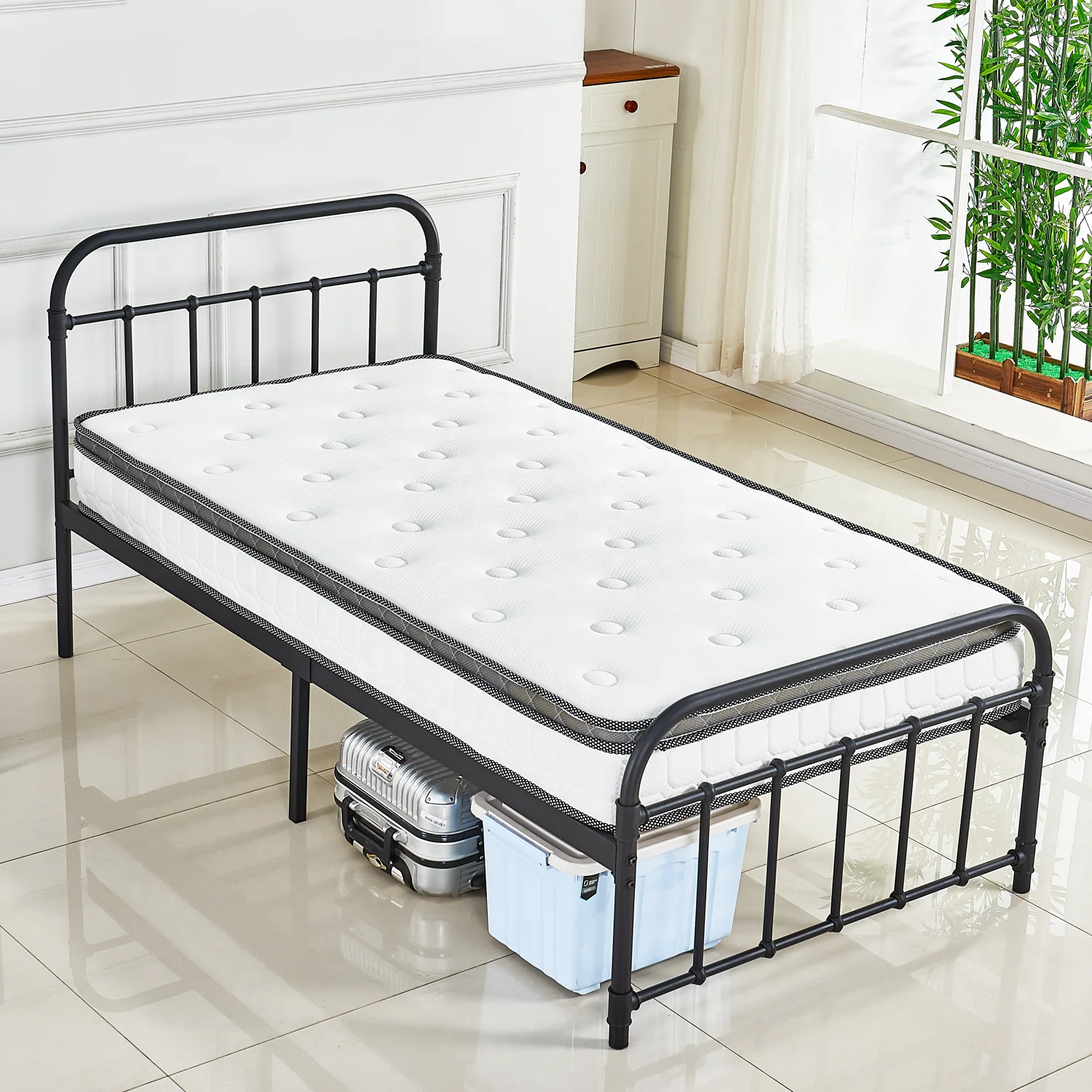 Twin Size Metal Bed Frame Platform Bed, Heavy Duty Steel Slat and 9-Leg Support, Mattress Foundation Box Spring Replacement