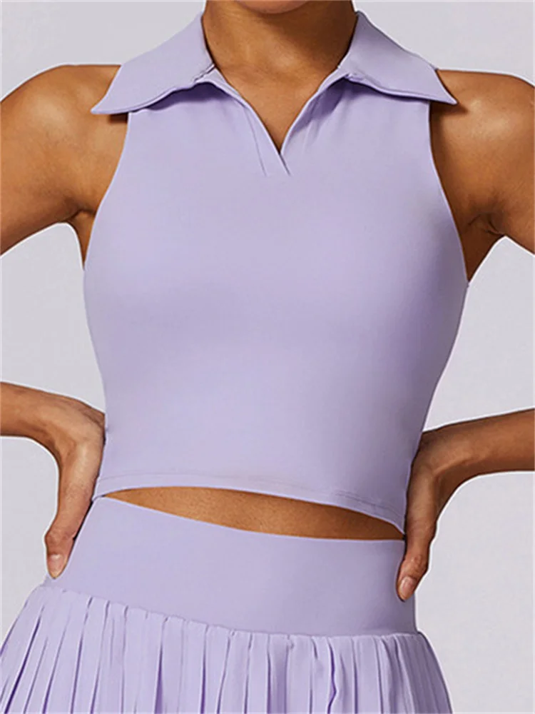 Sport Tank Top Nude Tight Turn Down Collar Polo Shirt Tennis Clothes Women's Sleeveless Running Fitness Training Badminton Wear