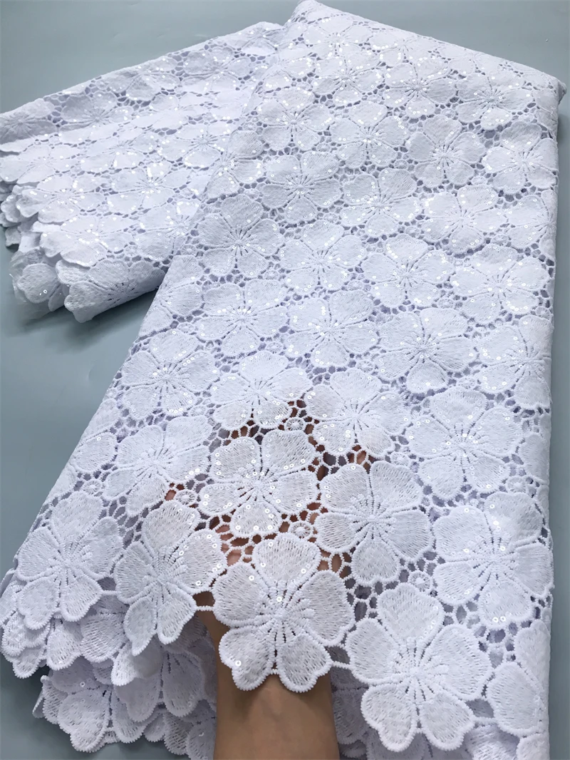Guipure Cord Lace African Lace Fabric Water Soluble Sequins Fabric Embroidered for Women Dresses 2.5yards4025