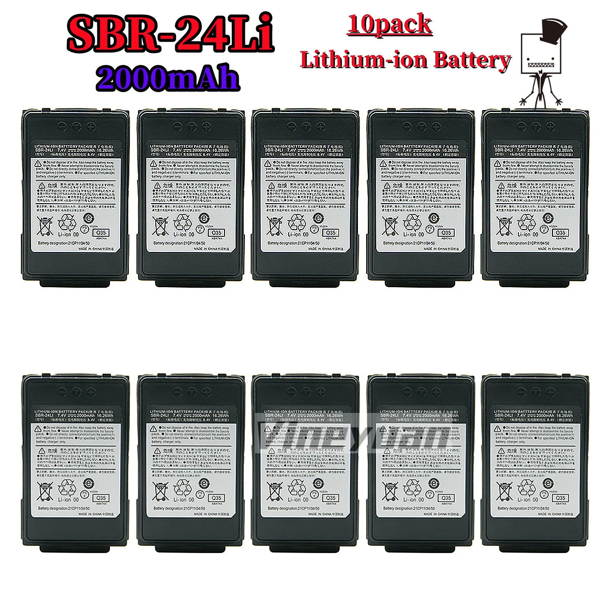 Batteria Della Sostituzione Di 10Pcs Sbr-24Li 7.4V 2000Mah Per La Ft-70D Di Yaesu, Ft-70Dr Di Yaesu, Batteria Del Walkie-Talkie Ft-70Ds Di Yaesu