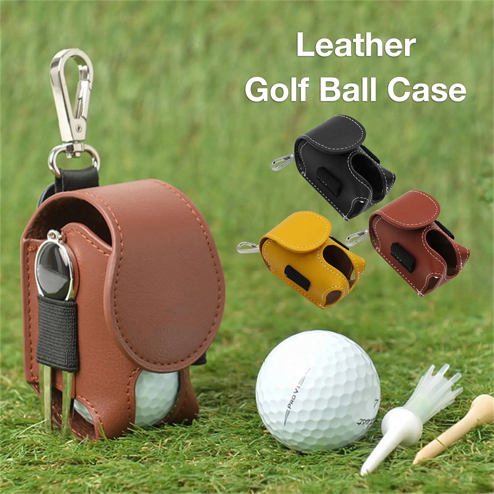 Golf Ball Leather Pouch Golf Ball Pu Pocket Ball Holder Storage Bag