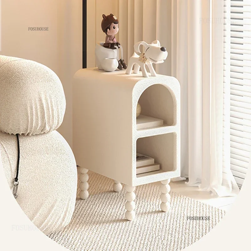 Cream Style Small Nightstands for Living Room Nordic Floor Super Frosted Bedside Table Creative Cute Wooden Side Tables for Cafe