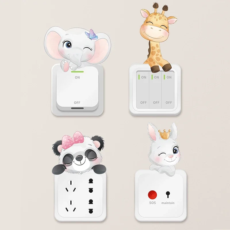 Wall Stickers 4pcs/set Cute Cartoon Animals Switch Stickers for Kids Room Baby Nursery Room for Switch Panda Elephant Wall Decals