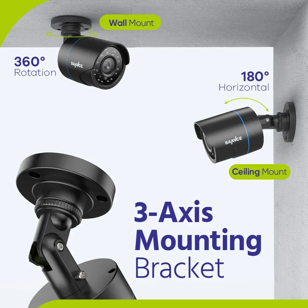 SANNCE 1x 2x 1080P Outdoor Bullet Home CCTV Security Camera 100ft IR Night Vision Weatherproof Cameras 2MP CCTV Surveillance 5