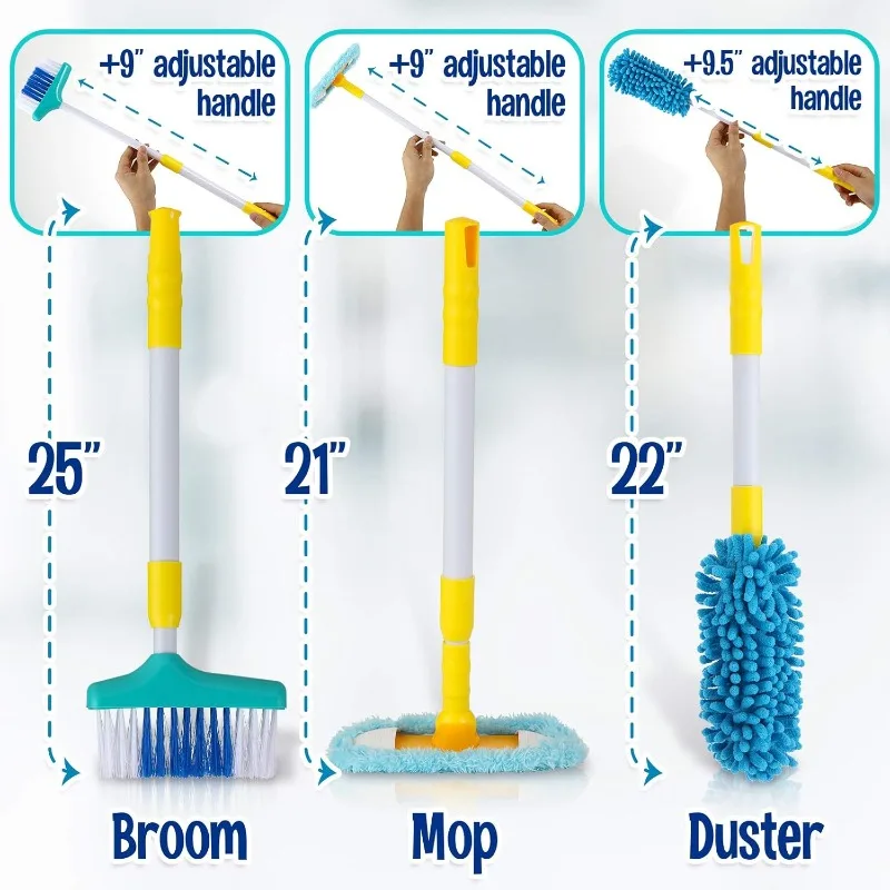 Kids Cleaning Toy Set with Broom Dustpan Mop Spray Bottle Pretend Play House Cleaning Cart Toy Early Educational for Kids