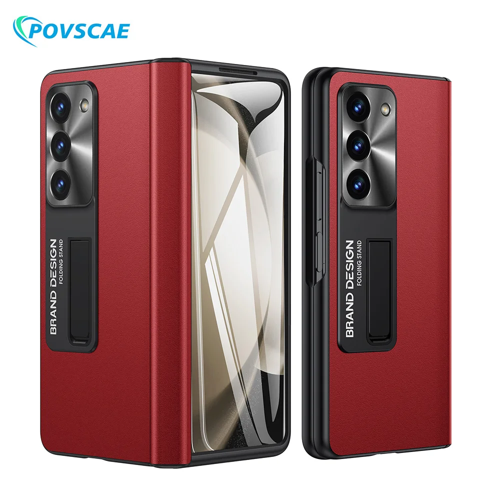 Genuine Leather Case for Samsung Galaxy Z Fold 5 Magnetic Hinge Protection Z Fold 4  Shockproof Phone Case with Screen Protector