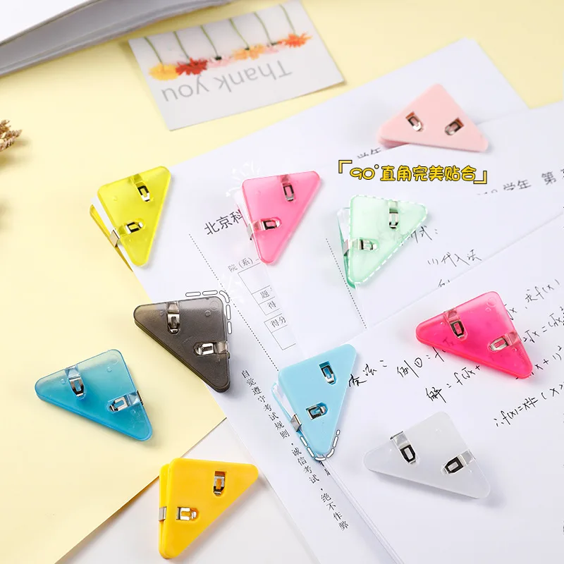 Paper clips binder clips metal clamp clips 5pcs Mini Color Corner Clips Set Transparent & Solid Colorful Page Holder Paper Clip Clamp File Index Photo Office School
