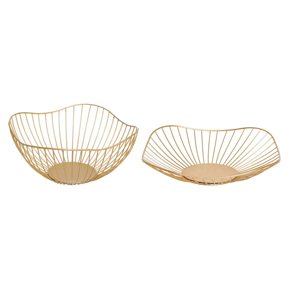 

2 Pcs Iron Fruit Basket Hollow Kitchen Storage Coffee Table Wrought Snack Container