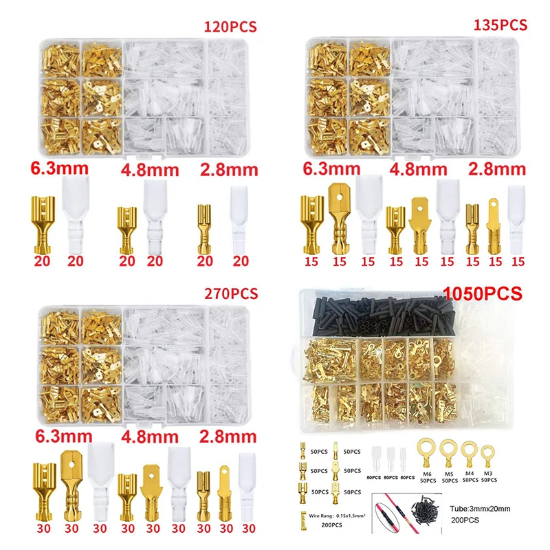 Cold Pressed Terminal Connector 2.8/4.8/6.3mm Insulated Male And Female Spade Crimp Terminals Wire And Cable Connector Combo Kit