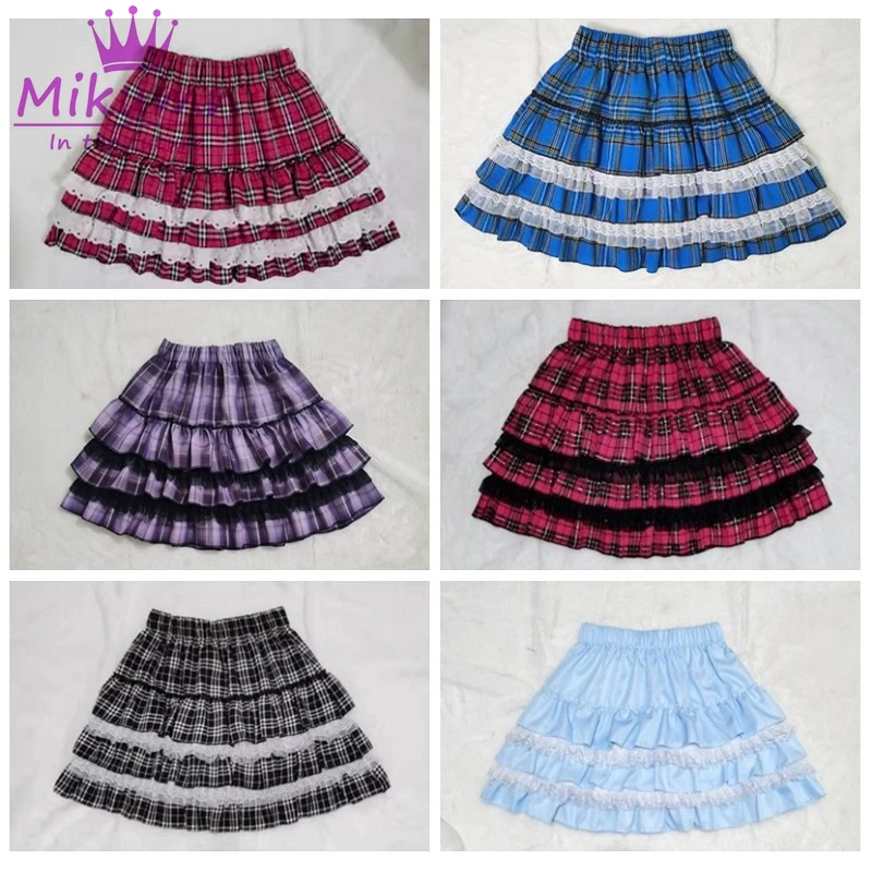 Mikumn 8 Color Punk Girls Plaid Skirts Harajuku Y2k Kawaii Women Skirts Japanese Gothic Lolita High Waist Pleated Cake Skirts