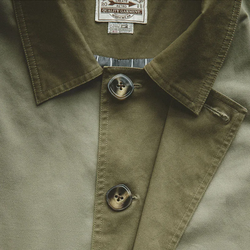 Maden Casual Balmacaan Trench Coat Men's Amekaji Loose Green Windbreaker Heavyweight Twill Long Jackets Vintage Overcoats