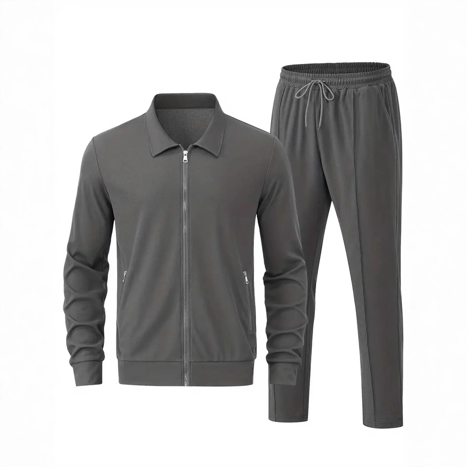 2026 남성 라펠 지퍼업 자켓 세트, 가을 겨울 슬림핏 포켓 가디건 & 두꺼운 바지 트랙슈트