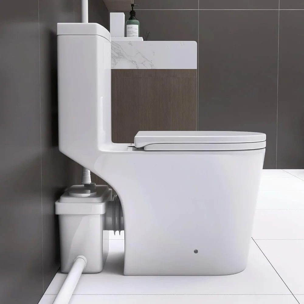 Macerating Toilet System with 600W Pump for Basement,With 3 Water Inlet, Powerful Upflush One Piece Toilet 3