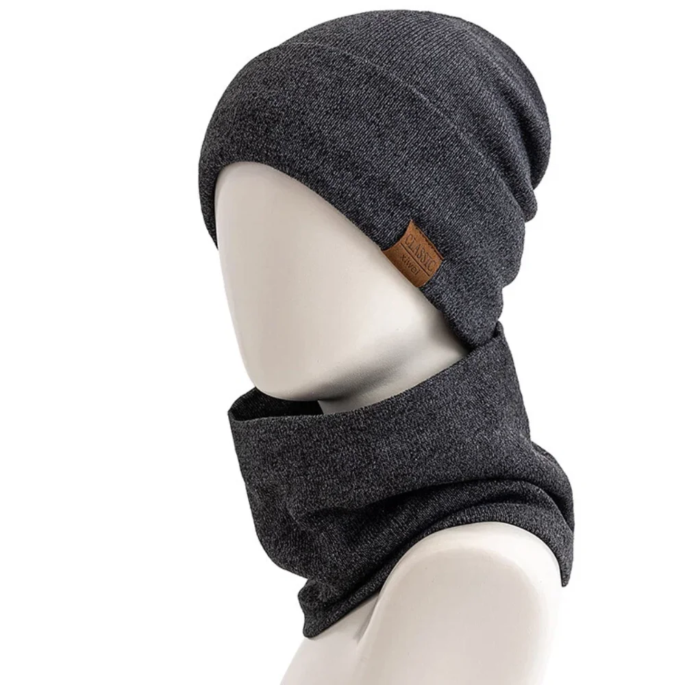 New Style Fashion Men Knitted Hat Plush Fur Warm Lining Set Male Warm Hat Suit Stylish Winter Hats Leisure Beanie Cap ﻿