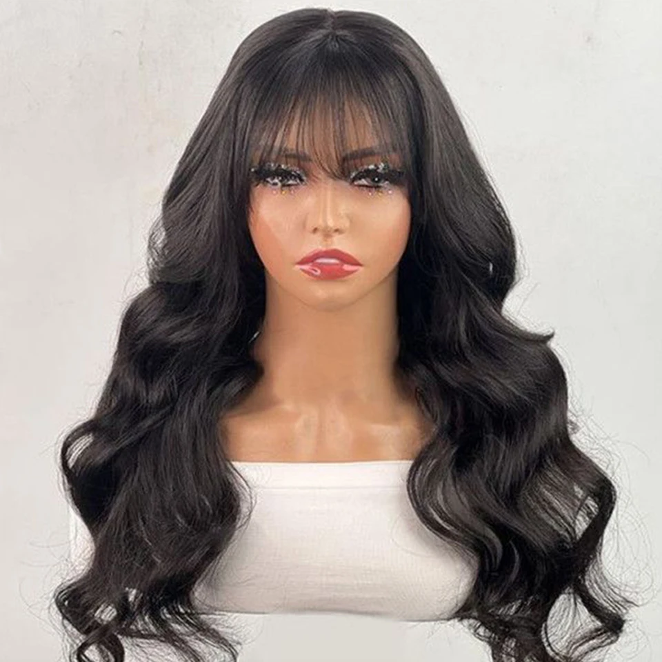 Brazilian Body Wave Human Hair Lace Wig With Bangs For Women