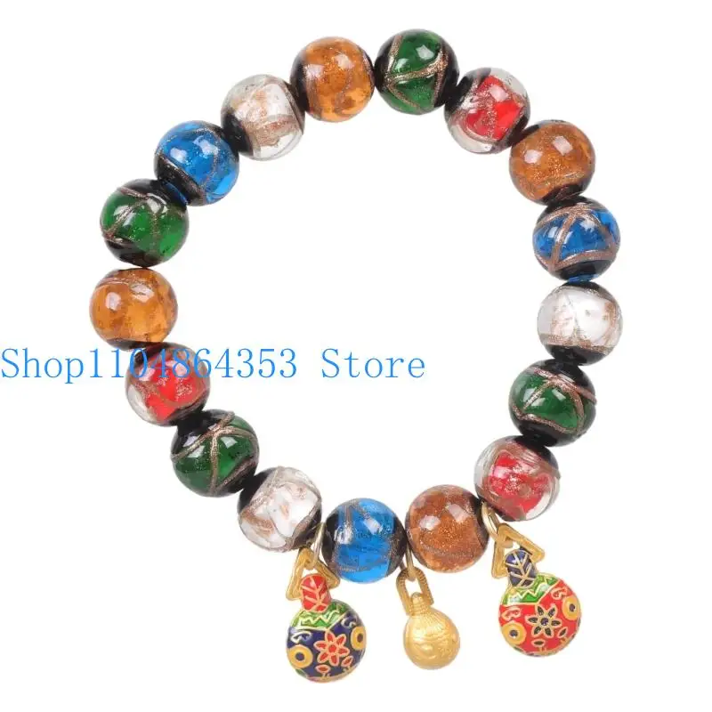 652F Stilvolles Armband mit grauen Glasperlen chinesischen Stil, Vintage-Gold, Schlucktier – Detail 8