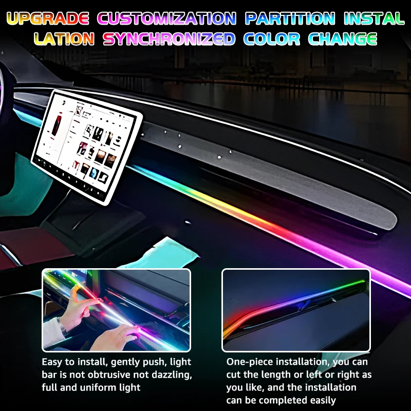 200cm 78.74in Car Ambient Light RGB Symphony Front Windshield Dashboard LED Interior Acrylic Auto Atmosphere Lamp App Control