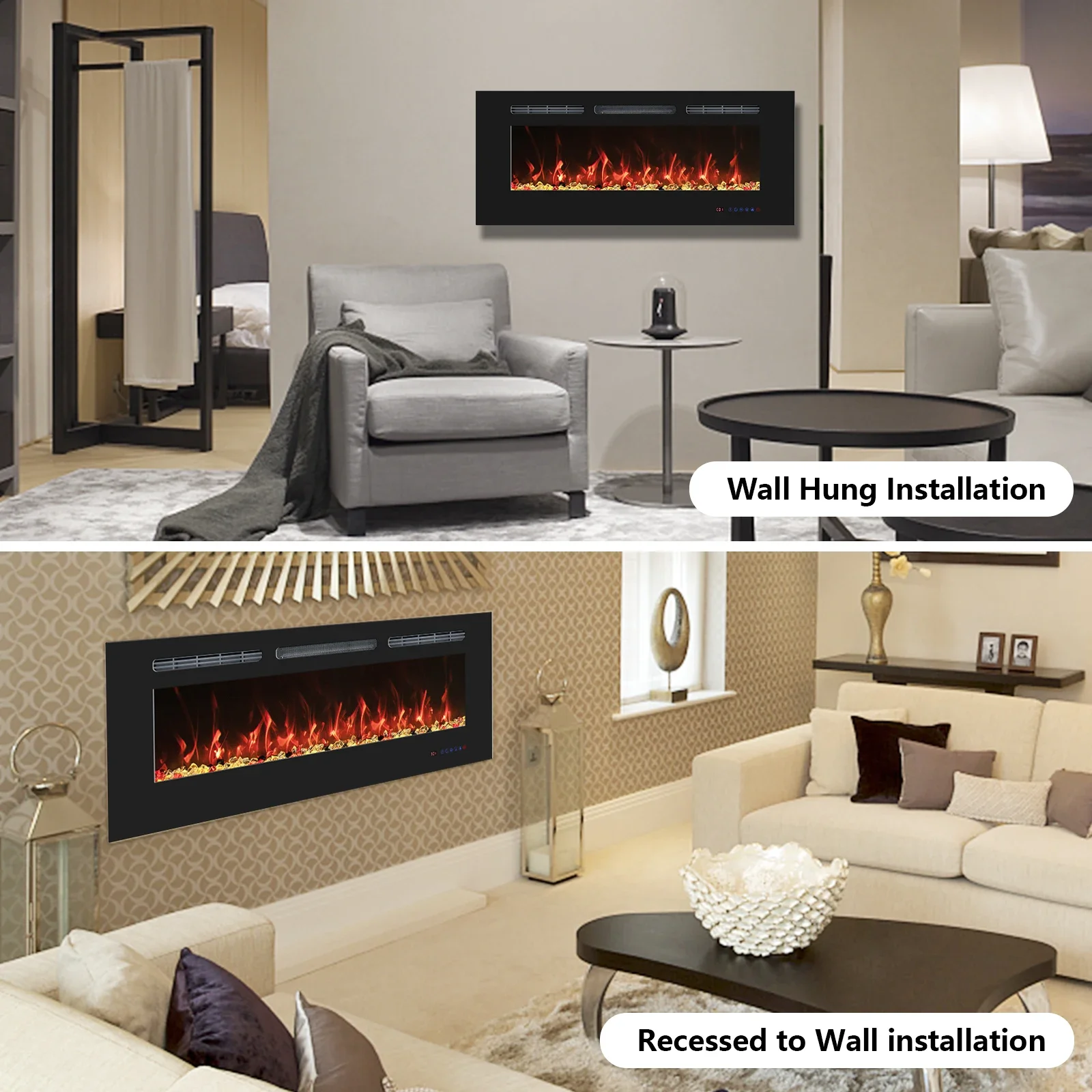 Dreamflame High Quality 72R In Media Electric Fireplace Heater 13 LED Colors 1500W Power Recessed And Wall Mounted Modern Style 4