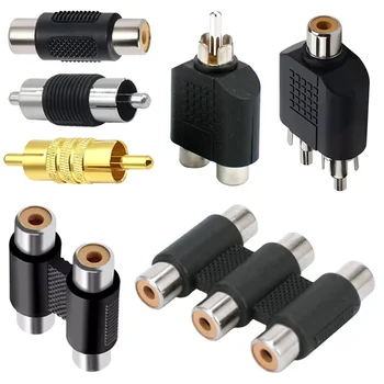 5Pcs Male to Dual Female Connector RCA Lotus Plug Socket RCA Female Jack Audio Speaker 3 Female Audio Adapter for Video Cable 1
