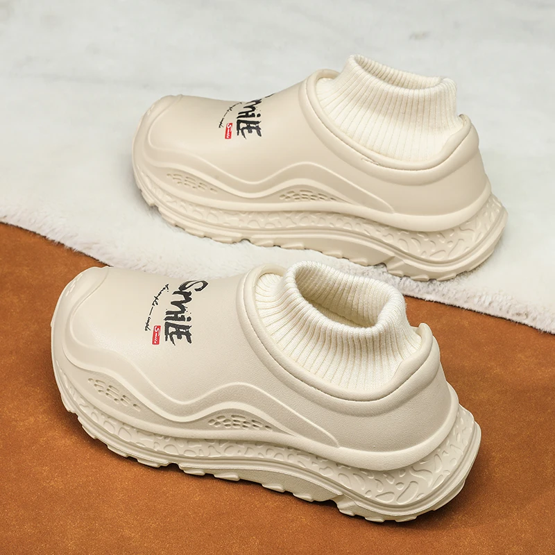 Men Women Couple Shoes Winter Warm Shoes Plush Lining Cotton Slippers Platform Outdoor Kitchen shoes House Waterproof Slippers