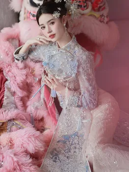 Blue new style Chinese-style heavy industry wine toasting phoenix crown and red wedding dress